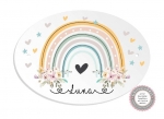zauberhaftes ovales Türschild mit Regenbogen Blüten Herzen und Wunschname, Kinderzimmer- zur Einschulung, Geburtstag, Taufe, Lüttentüddel®